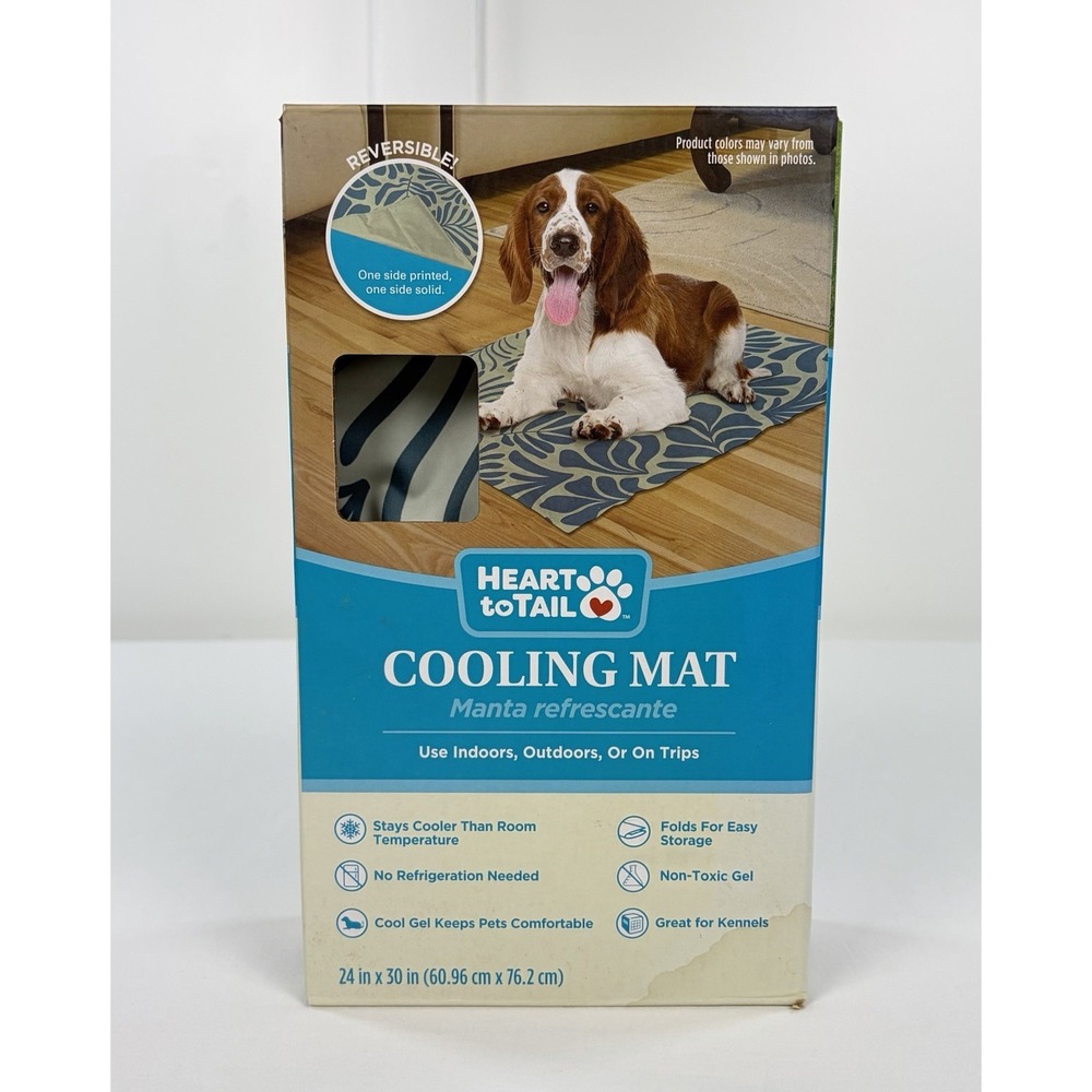 Heart to Tail Dog Cooling Mat 24x30 Reversible Blue Leaf Non-Toxic Pet Bed Pad